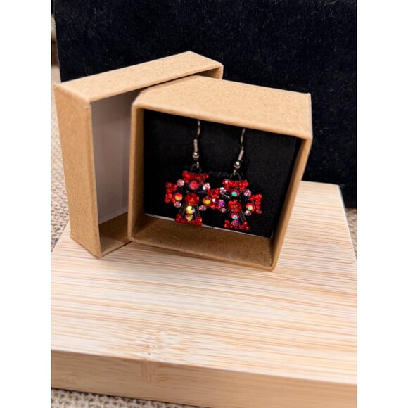 Red Crystal Cross Dangle Earrings In Gift Box - Picture 5 of 5